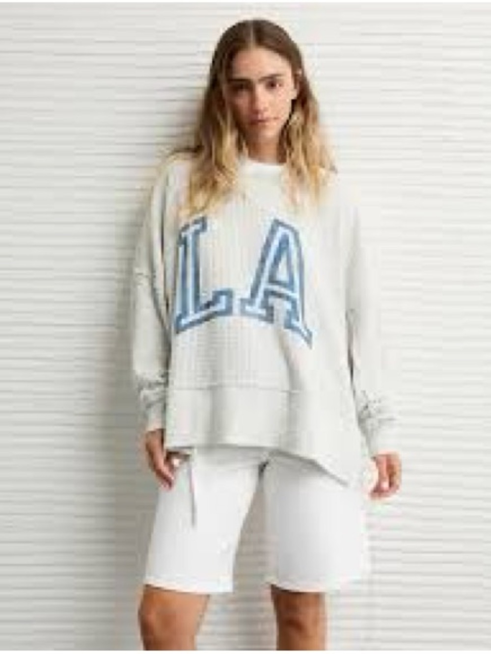 American eagle big hug LA Graphic Oversized Waffle Knit Sweater XS grey
